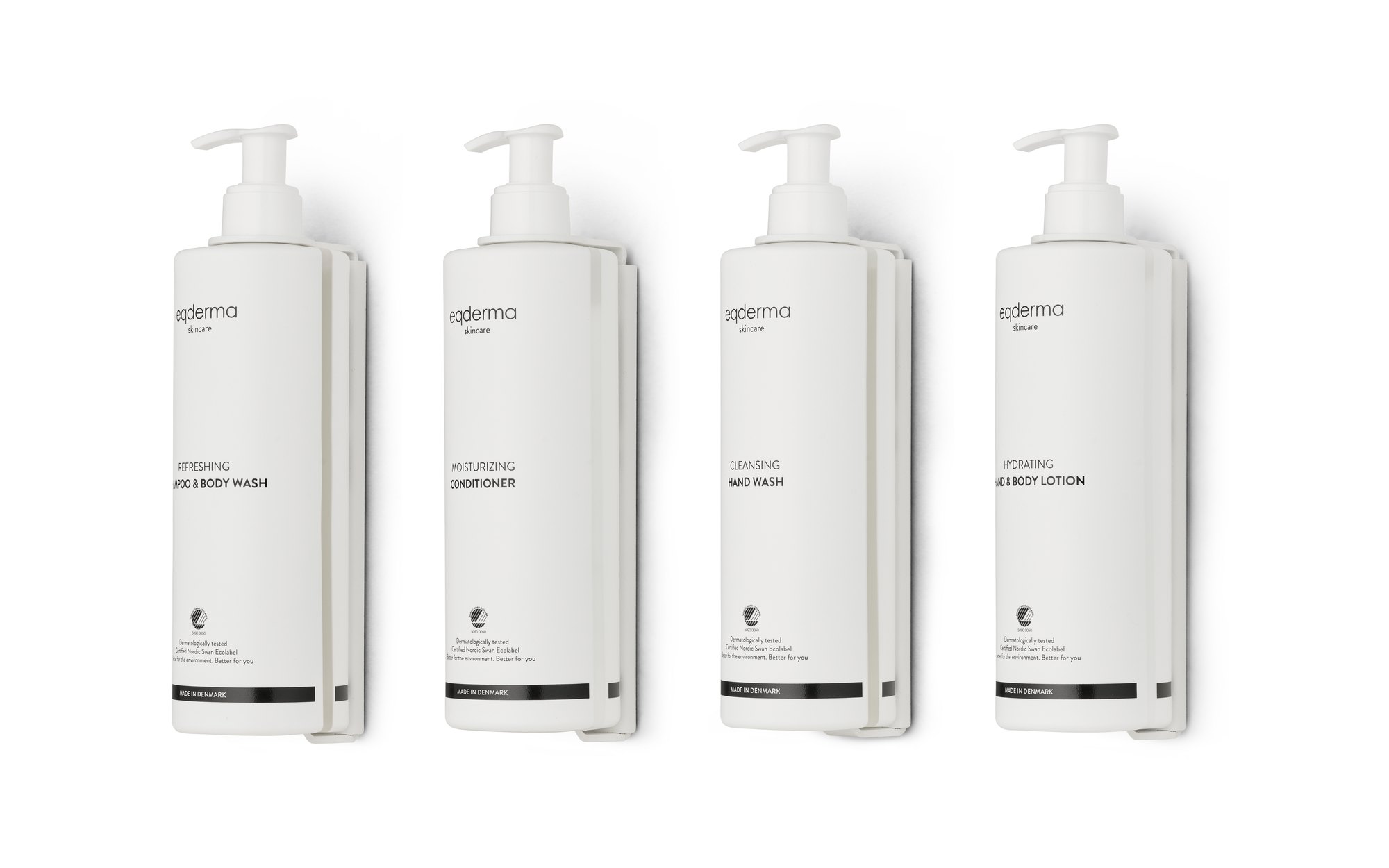 Eqderma Skincare 400 ml, fyra vita pumpflaskor